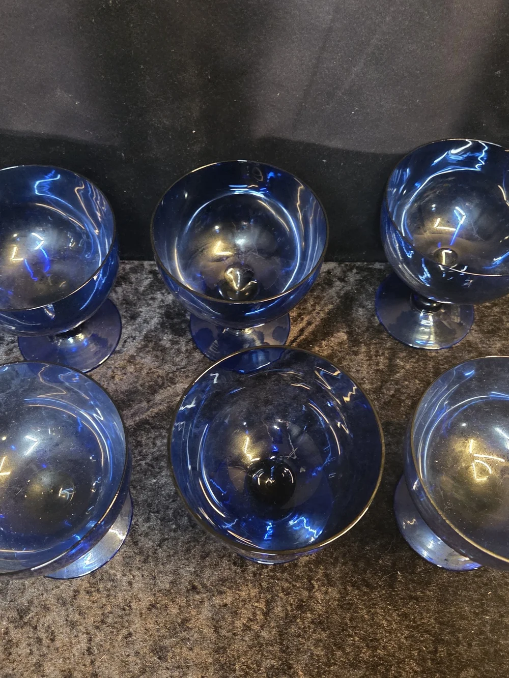 Cobalt Blue Jombo Cocktail Sherbet Dessert Wine Glass Hand Blown Stemware - 6